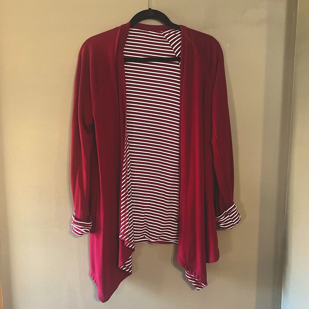Market Spruce Women's Bold Red Reversible Waterfall Open Front Cardigan, Medium
